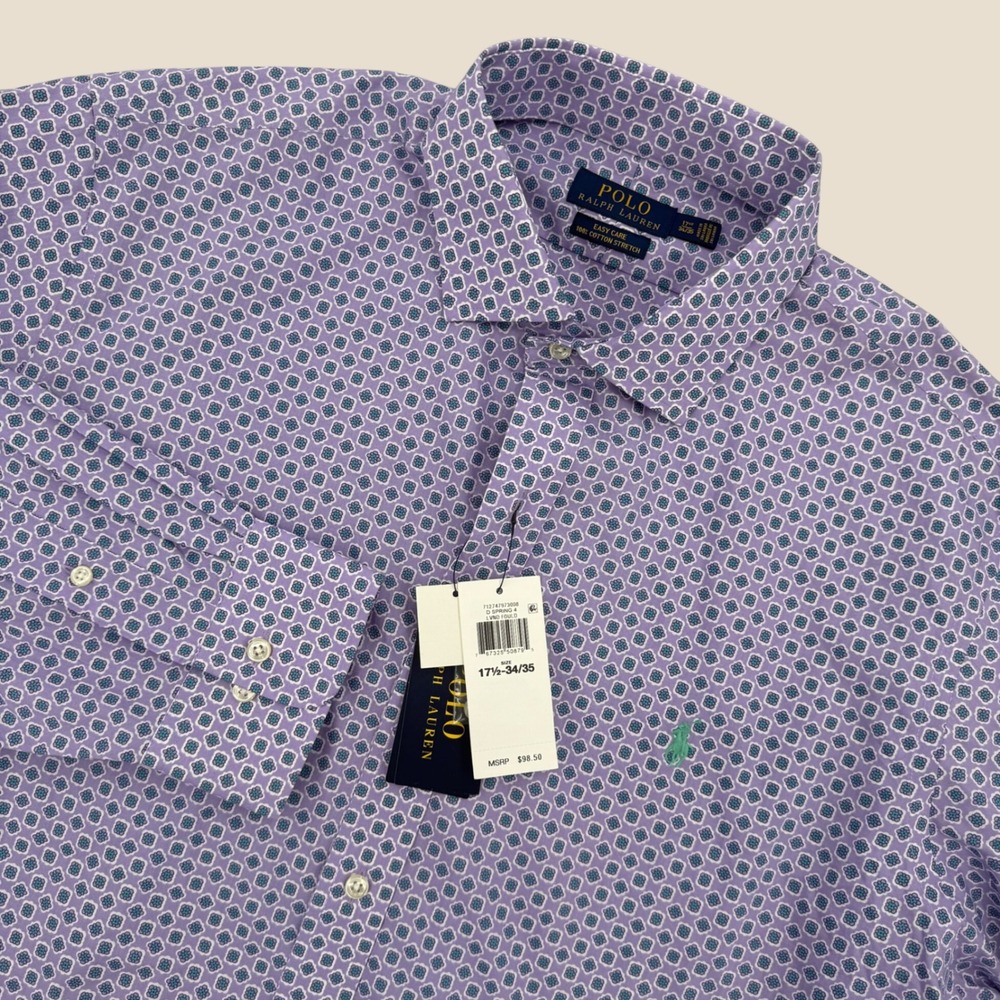 Polo Ralph Lauren Mens XL Easy Care Lavender Foulard Stretch Shirt 17.5 34/35